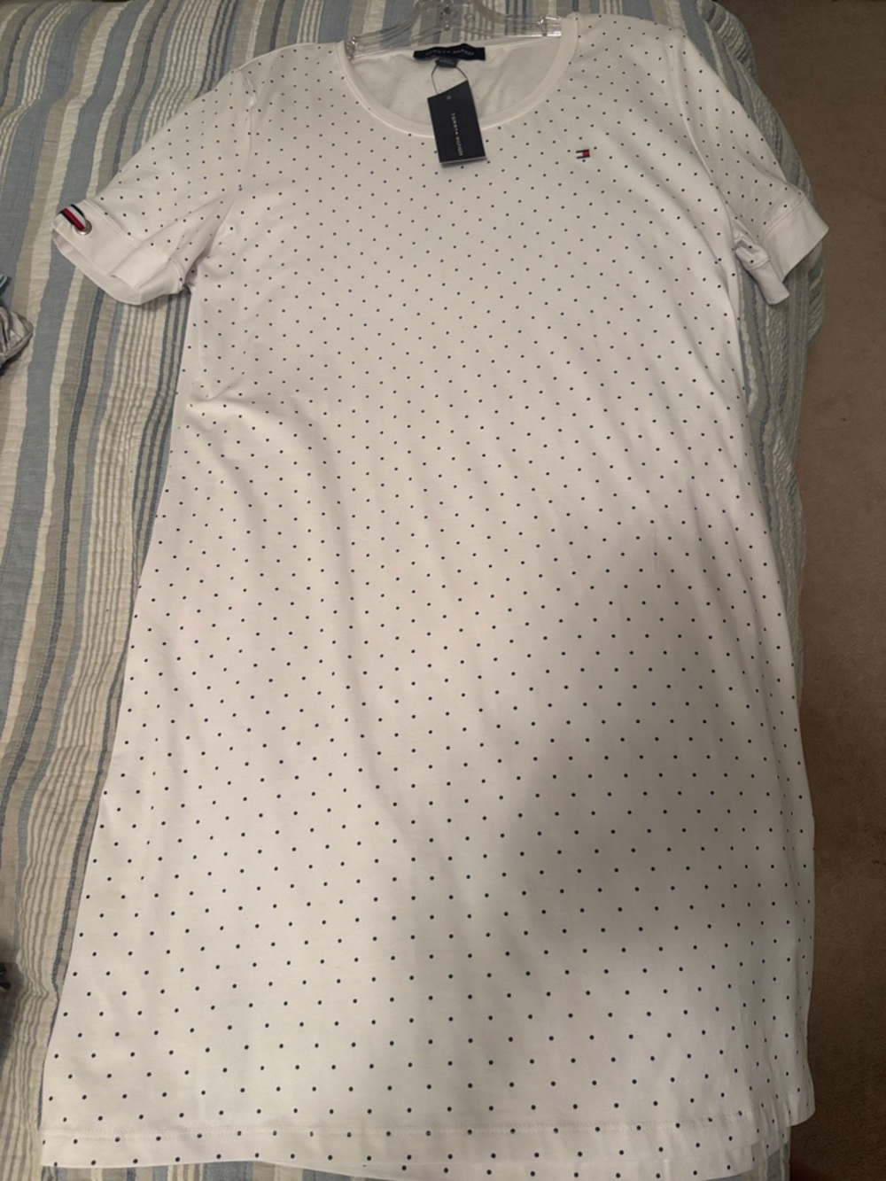 New-Tommy Hilfiger White Dress with Navy Micro Dots